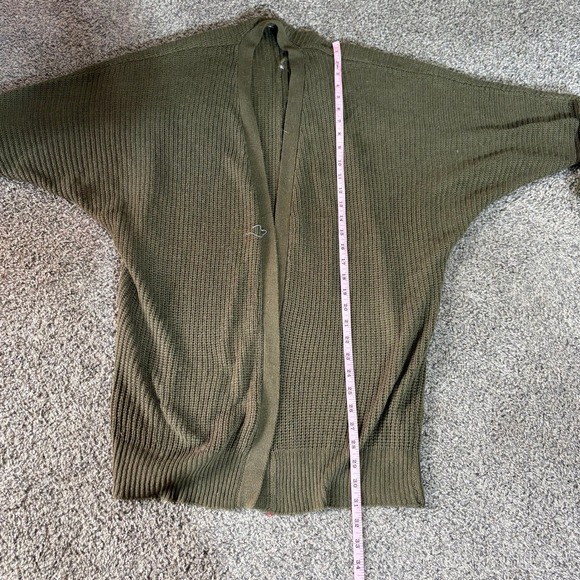 Love Change Olive Green Knit Open Cardigan Cozy Fall Layering Dolman Sleeve - Picture 6 of 8